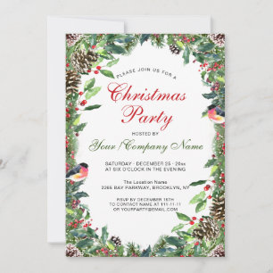 Watercolor Pine Cones Branch Christmas Party Invitation