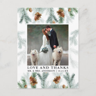 Watercolor Pine Cones Love Thanks Wedding Photo Postcard