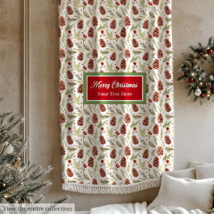 Watercolor pine cones pastel green festive blanket