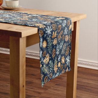 Watercolor Pine Cones Winter Pattern Table Runner
