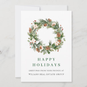 Watercolor Pine Cones Wreath Christmas Corporate Holiday Card