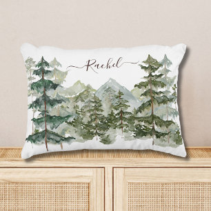 Watercolor Pine Forest and mountain Aesthetic Decorative Cushion