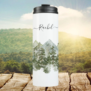 Watercolor Pine Forest and mountain Aesthetic Thermal Tumbler