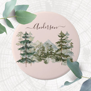 Watercolor Pine Forest and mountain Rustic 7.5 Cm Round Badge