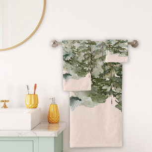 Watercolor Pine Forest and mountain Rustic Bath To Towel Set