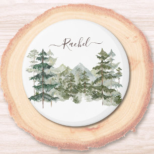 Watercolor Pine Forest and mountain Rustic Magnet