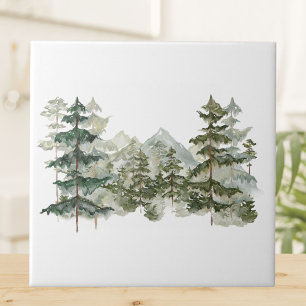 Watercolor Pine Forest and mountain Rustic Tile