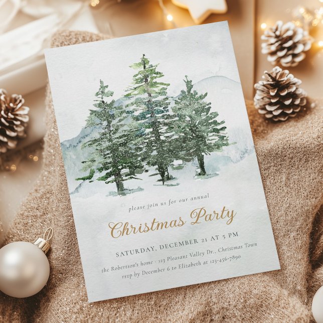 Watercolor Pine Forest Christmas Party Invitation (Creator Uploaded)