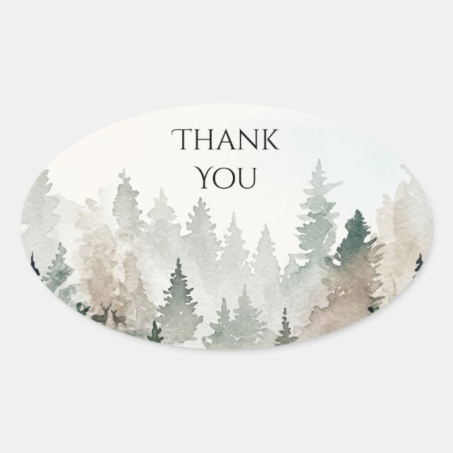 Watercolor Pine Forest Deer Wedding Sticker (Front)