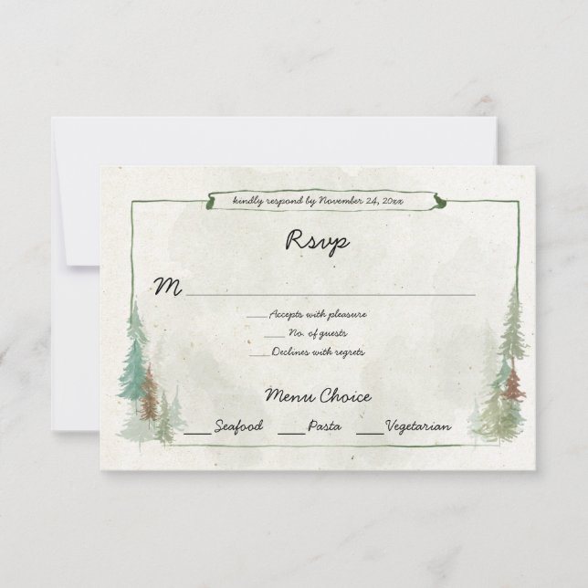 Watercolor Pine Forest Menu Choice RSVP (Front)