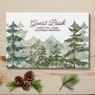 Watercolor Pine Forest Mountain Rustic Guest Book