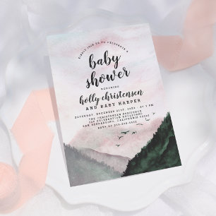 Watercolor Pine Forest & Mountains Baby Shower Invitation
