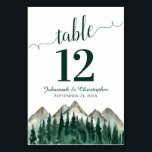 Watercolor Pine Forest & Mountains Rustic Wedding Table Number<br><div class="desc">These beautiful table number cards will make it easy for your guests to find their seats at your wedding reception. Features a rustic watercolor design with a rugged alpine mountain range and a forest of pine trees in the foreground. There is space for the couple's names and wedding date.</div>