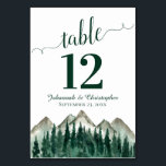 Watercolor Pine Forest & Mountains Rustic Wedding Table Number<br><div class="desc">These beautiful table number cards will make it easy for your guests to find their seats at your wedding reception. Features a rustic watercolor design with a rugged alpine mountain range and a forest of pine trees in the foreground. There is space for the couple's names and wedding date.</div>