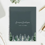 Watercolor Pine Forest on Dark Sage 2024 Planner<br><div class="desc">Custom-designed spiral planner featuring watercolor pine trees design with custom name and text on dark sage colour background.</div>