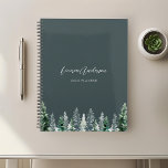 Watercolor Pine Forest on Dark Sage 2024 Planner<br><div class="desc">Custom-designed spiral planner featuring watercolor pine trees design with custom name and text on dark sage colour background.</div>