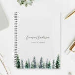 Watercolor Pine Forest on Grey 2024 Planner<br><div class="desc">Custom-designed spiral planner featuring watercolor pine trees design with custom name and text on light grey colour background.</div>
