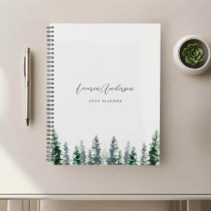 Watercolor Pine Forest on Grey 2024 Planner