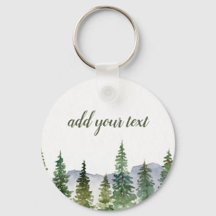 Watercolor Pine Forest Personalised  Key Ring