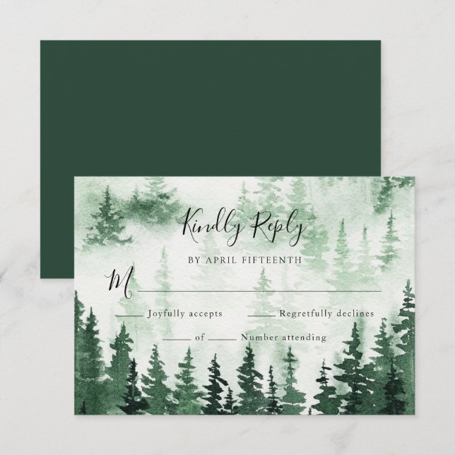Watercolor Pine Forest Wedding RSVP card  (Front/Back)