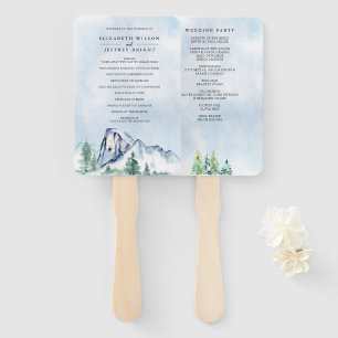 Watercolor Pine Forest Winter Wedding Program Hand Fan