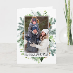 Watercolor Pine Frame Season's Greetings Folded Holiday Card