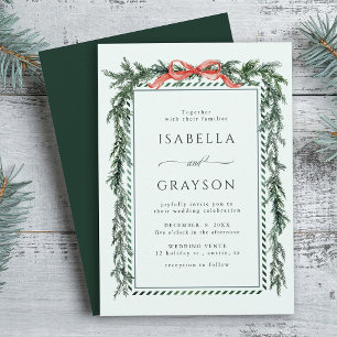 Watercolor Pine Garland Mint Green Wedding Invitation