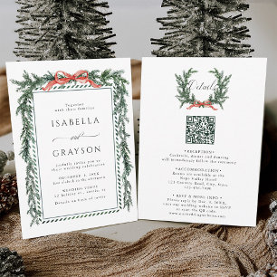 Watercolor Pine Garland Wedding All in One Invitation
