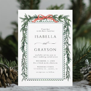 Watercolor Pine Garland Wedding Invitation