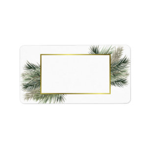 Watercolor Pine Gold Frame Blank DIY Print Address Label