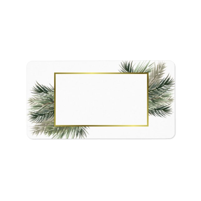 Watercolor Pine Gold Frame Blank DIY Print Address Label (Front)