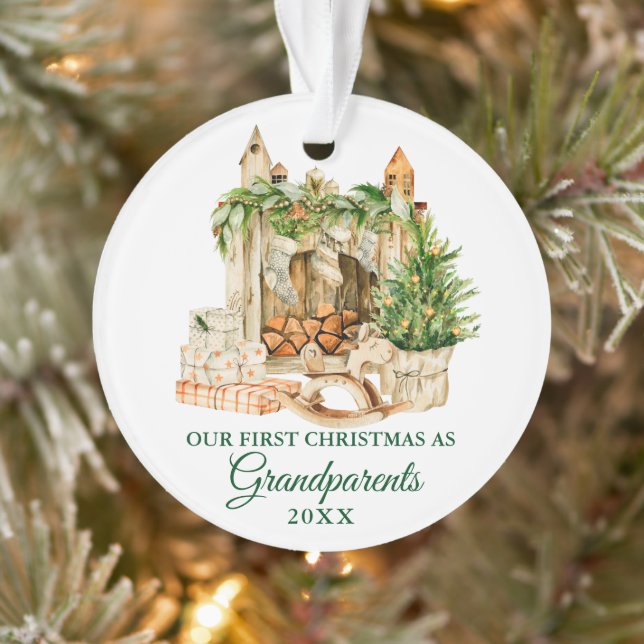 Watercolor Pine Grandparents First Christmas Ornament (Tree)