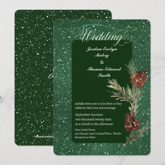 Watercolor PINE Green Modern Wedding 2 Invitation (Front/Back)