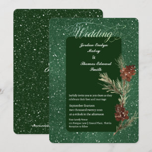 Watercolor PINE Green Modern Wedding 2 Invitation