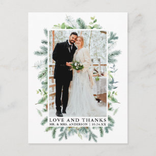 Watercolor Pine Greenery Love and Thanks Wedding Postcard