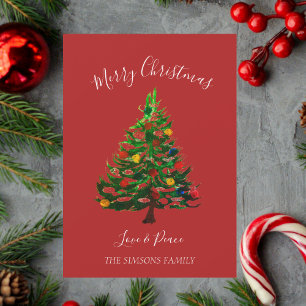 Watercolor Pine Merry Christmas Tree Holiday Card