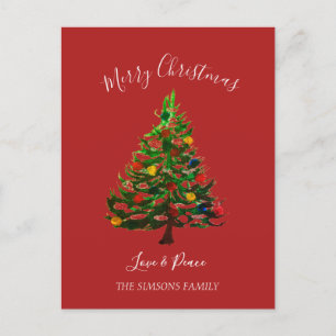 Watercolor Pine Merry Christmas Tree  Holiday Postcard