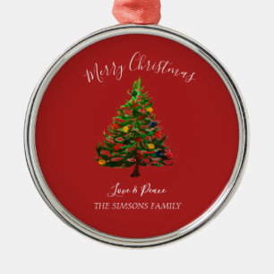 Watercolor Pine Merry Christmas Tree Metal Tree Decoration