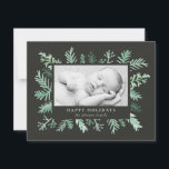 Watercolor Pine Needle Photo Frame Christmas Holiday Card<br><div class="desc">Featuring a photo framed by watercolor pine needle and customisable greeting. The. back features a matching pattern and an additional photo.</div>