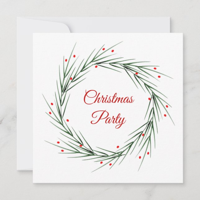 Watercolor Pine Needles and Berries Wreath Invitation (Front)