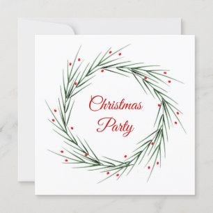 Watercolor Pine Needles and Berries Wreath Invitation
