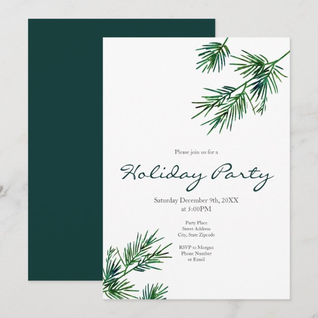 Watercolor Pine Needles Invitation (Front/Back)