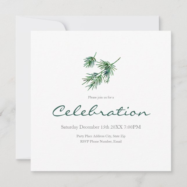 Watercolor Pine Needles Invitation (Front)