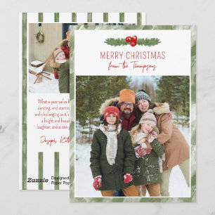 Watercolor Pine Needles Merry Christmas Photo Holiday Card