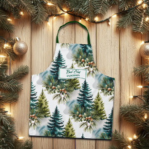 Watercolor Pine Pattern Best Chef Winter Apron