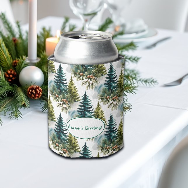 Watercolor Pine Pattern Elegant Winter Can Cooler (Creator Uploaded)