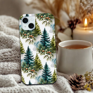 Watercolor Pine Pattern Elegant Winter iPhone 15 Mini Case