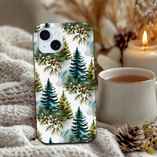 Watercolor Pine Pattern Elegant Winter iPhone 15 Case