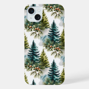 Watercolor Pine Pattern Elegant Winter iPhone 15 Plus Case