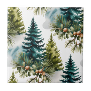 Watercolor Pine Pattern Elegant Winter  Tile